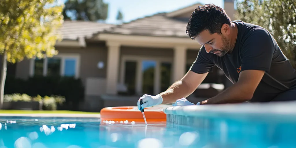 saltwater pools pmcpools_a_homeowner_testing_the_chemical composition of a pool